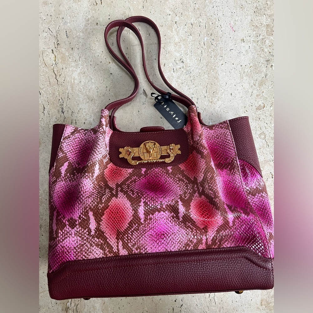 Sharif Studio Pink, Brown and Purple Reptile Embossed Shoulder Bag NWT